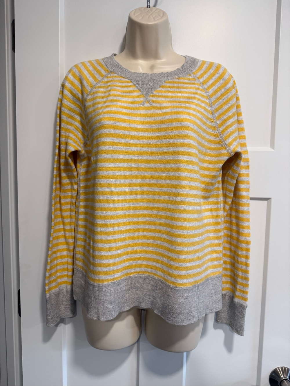 L.L.Bean 100% Cotton Women’s S Yellow Gray Striped Knit Sweater